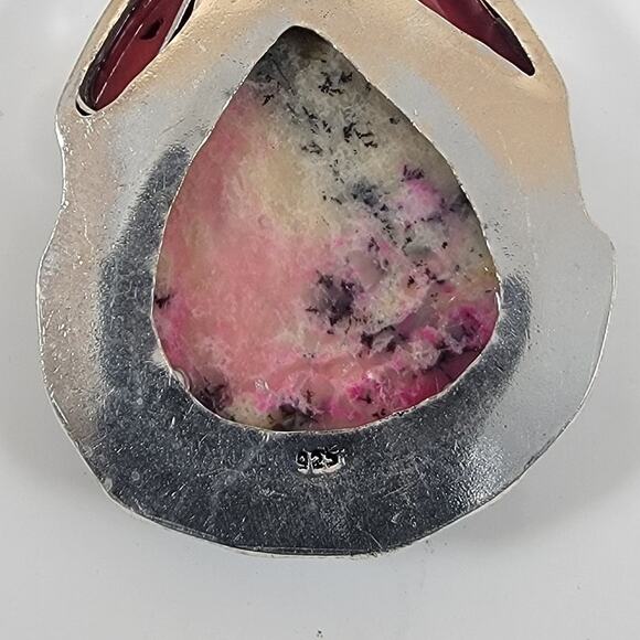 Handmade Silver Pendant – Dendritic Opal & Red Jasper + 20" Silver Snake Chain - Picture 4 of 9